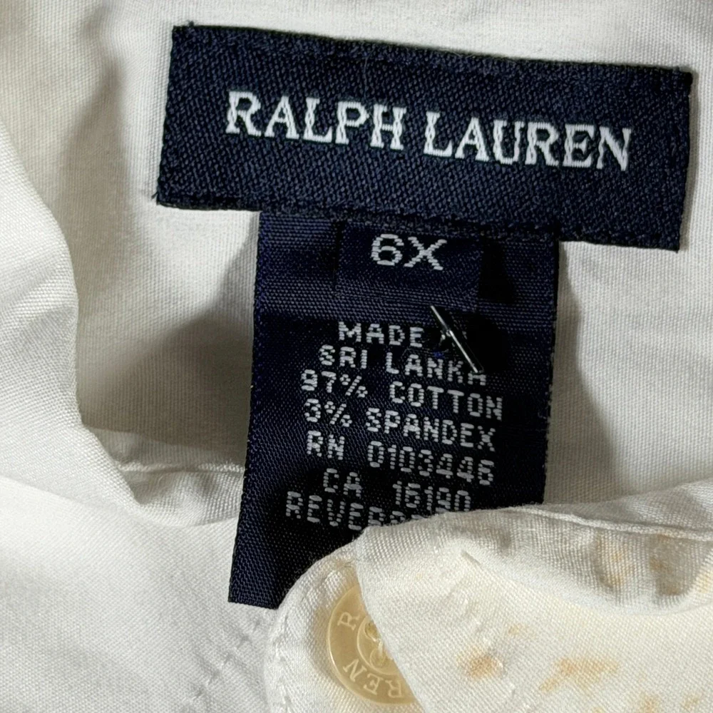 Ralph Lauren Girls White Sleeveless Button Down Shirt Pink Pony Logo Size 6X